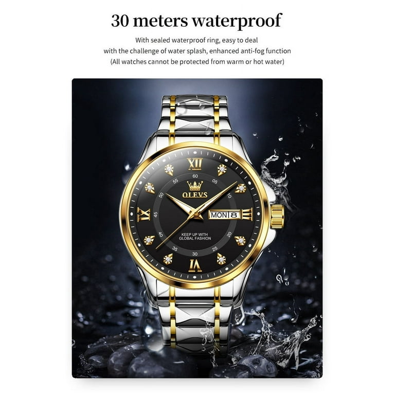 OLEVS Watches for Men Business Dress Diamond Analog Quartz Date Luxury  Classic Casual Stainless Steel Waterproof Luminous Mens Wrist Watches Gifts  Reloj para Hombre Blue/Gold/Black Dial - Walmart.com