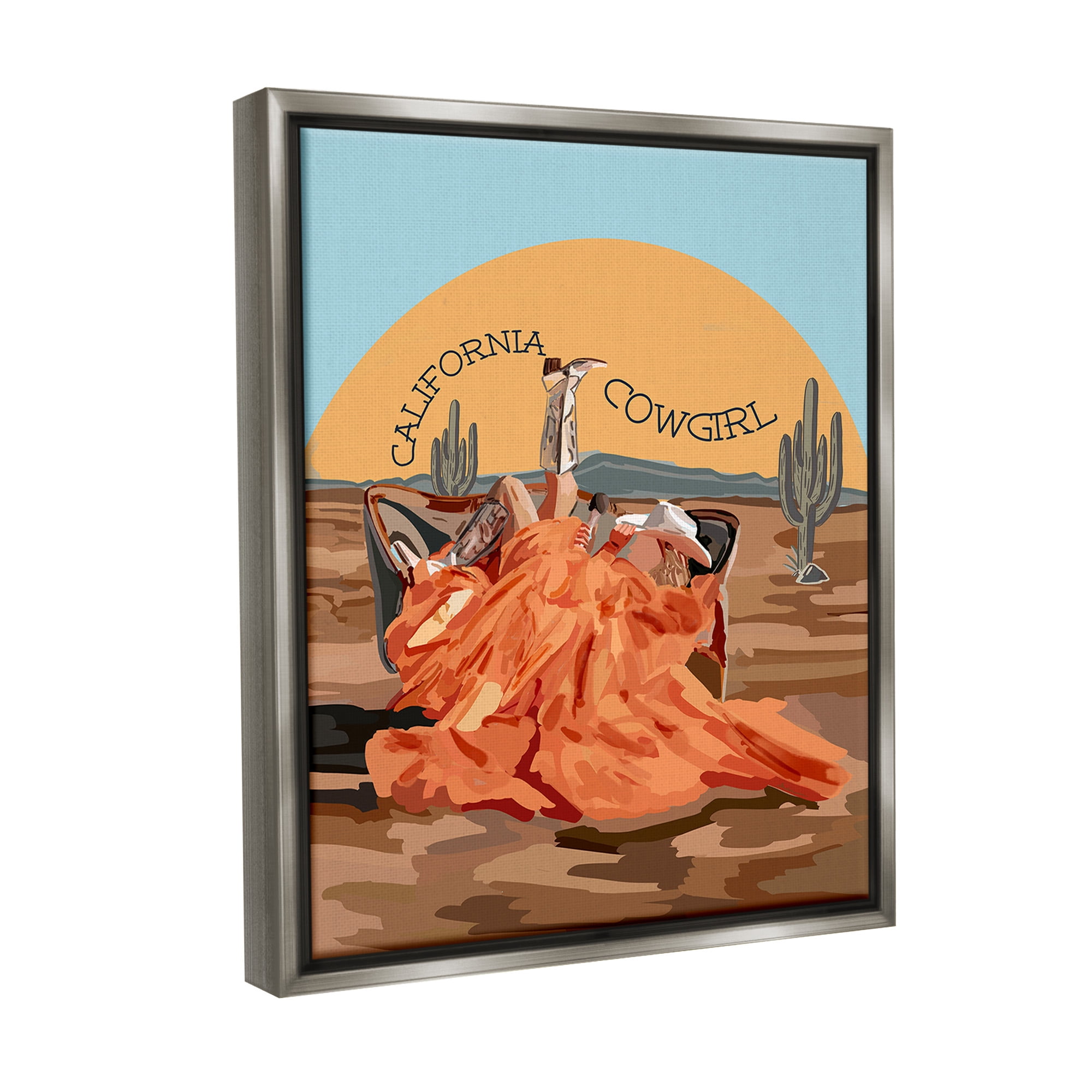 Stupell Industries California Cowgirl Landscape Landscape Painting Gray Floater Framed Canvas Art Print Wall Art, 17 x 21