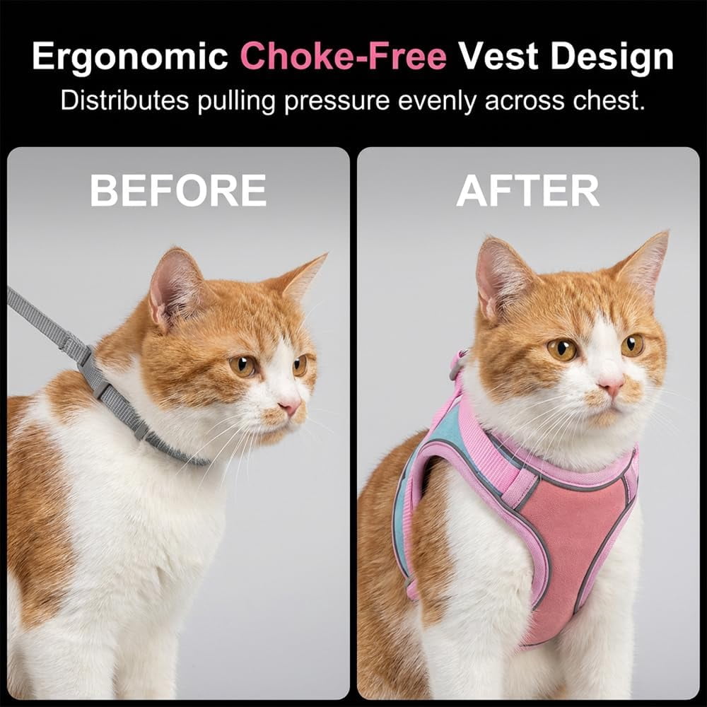 Escape Proof Cat Harness Leash Set Adjustable Reflective for Cats Rabbits Small Dogs