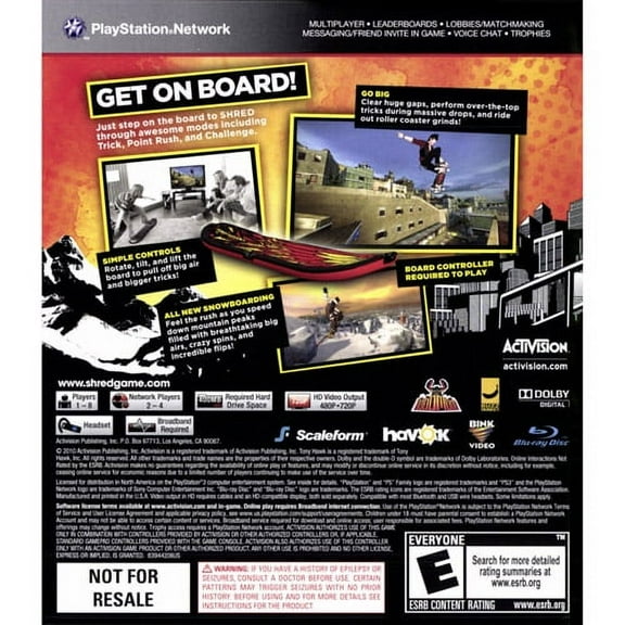 Tony Hawk: Shred (sw), Activision Blizzard, PlayStation 3, 047875840461