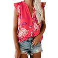 thumbnail image 1 of Women's Floral Print Tank Top V Neck Frill Cap Sleeve Flowy Shirts, 1 of 1