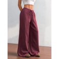 thumbnail image 6 of Wide Leg Pants for Women Flowy Palazzo Drawstring Elastic Waist Trousers Beach Vacation Clothes Wine Red 4XL, 6 of 9