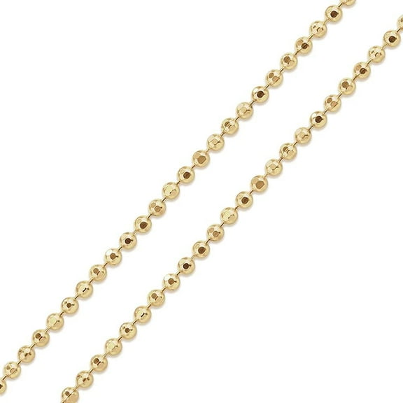 14K Yellow Gold 1mm Ball Bead Chain, FREE Microfiber Cloth, Diamond Cut Solid Pendant Mens Womens Necklace, Giorgio Bergamo 16