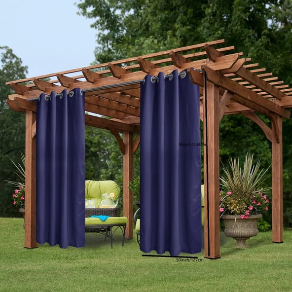 50"W x 96"L Dark Blue Outdoor Curtain, Grommet Top Blackout Outdoor Curtain for Porch Balcony Pergola Gazebo, Sun Block Privacy