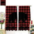 thumbnail image 3 of Plaid Bear Blackout Curtains Rustic Red Black Buffalo Plaid Bear Silhouettes Vintage Farmhouse Wildlife Art Print for Bedroom Living Room Bathroom Decor Rod Pocket Window Drape 84x84in, 3 of 6