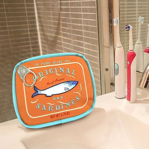 SDJMa Canned Sardines Makeup Bag, Funny Sardine Tin Fish Cosmetic Bag, Creative Cute Makeup Bag Pencil Case Pouch,Cosmetic Canned Fish Toiletry Bag for Women(Orange)