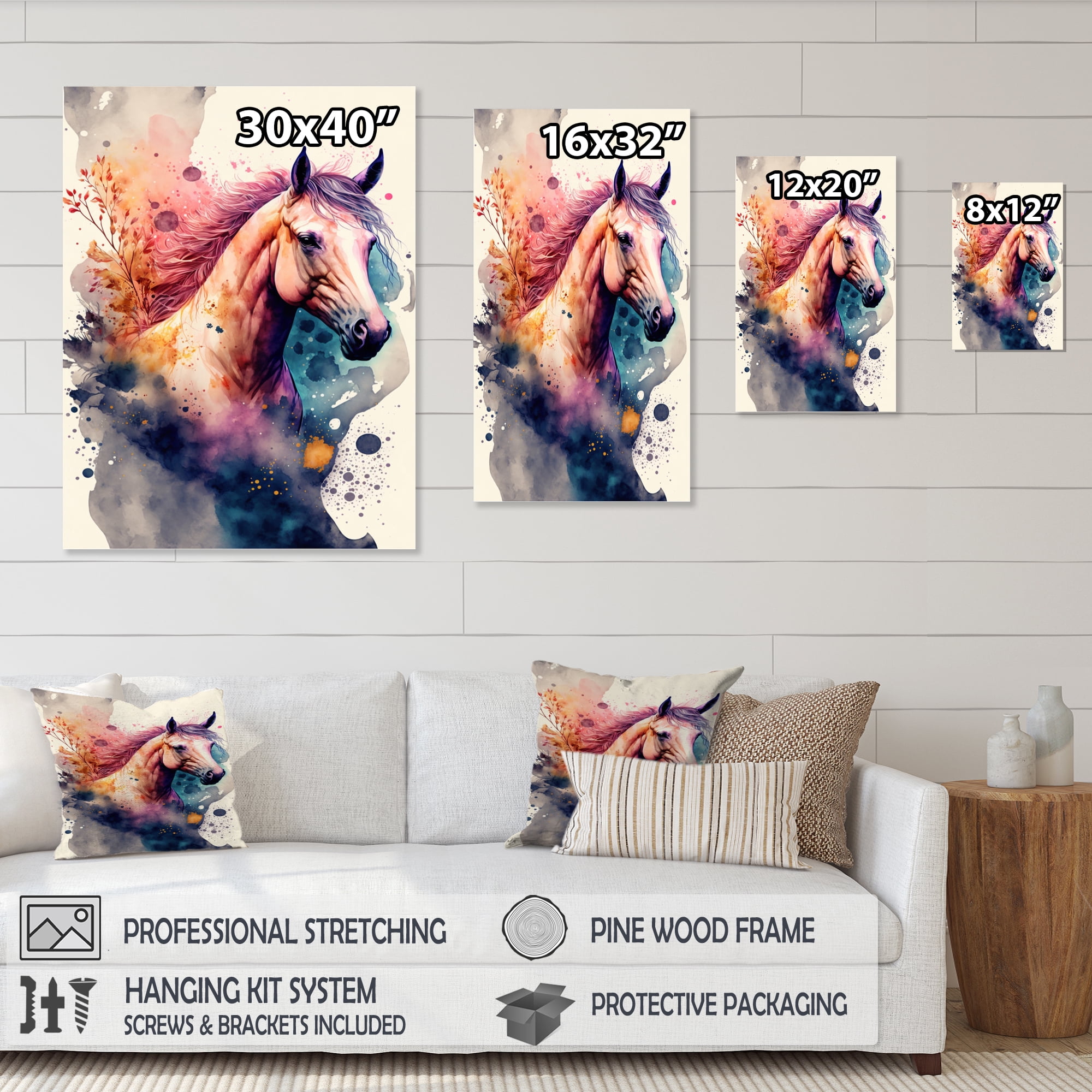 Designart Cute Horse Floral Art II Canvas Wall Art