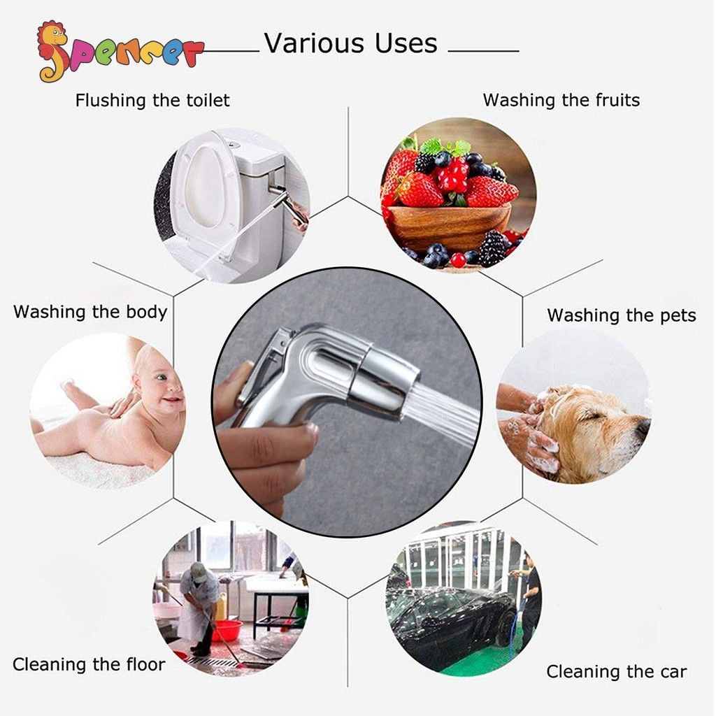Spencer Stainless Steel Toilet Handheld Bidet Sprayer Kit Bathroom Shower Water Spray Head Set