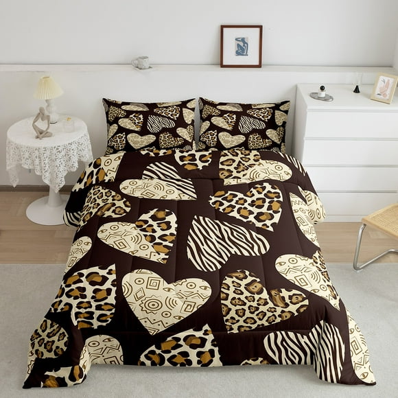 YST Cheetah Print Comforter Zebra Leopard Print Bedding Love Heart Bedding Sets & Collections Tribal Down Comforter Twin Woodland Wild Animal Skin Quilts, Luxury Ultra Soft Duvet Black Brown