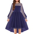 thumbnail image 7 of Luxalzxs Girls Party Dress Mesh Long Sleeve Twirly High Low Hem Birthday Wedding Formal Princess Dress Round Neck Flowy A Line Tulle Dress Performance Dress for 3-12 Years, 7 of 7