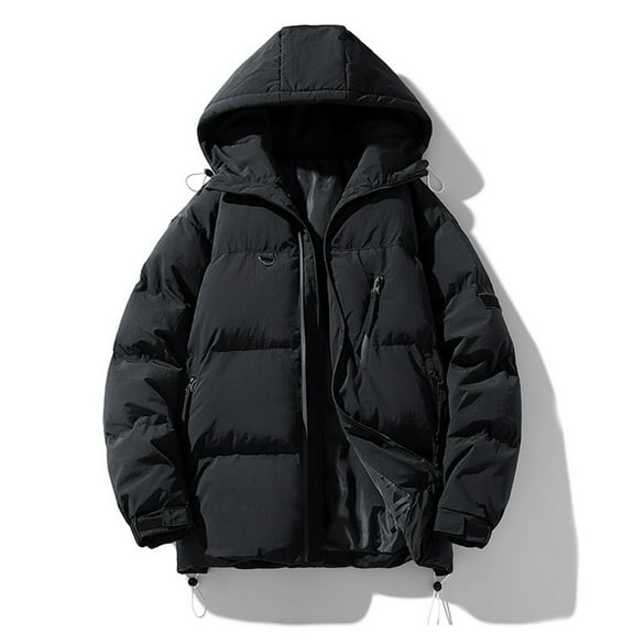 GuangCheng Coats for Men Hooded Zippered Open Front Fleece Thick Stand Collar Warm Jackets for Fall Winter