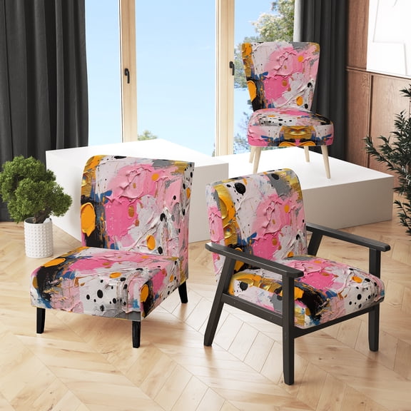 Designart "Geometric in Pink and Grey I" Pink Modern Upholstered Accent Chair - Modern Arm Chair For Living Room