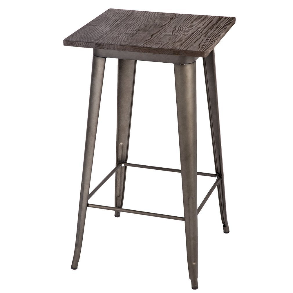 Dining Table with Wood Top Rustic Gunmetal Metal Coffee Bar Table