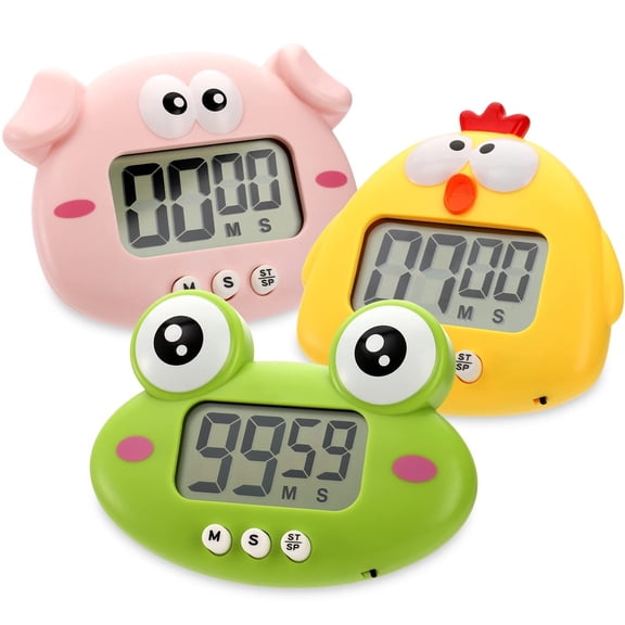 3-Pack Digital Kitchen Timer, Small Electronic Timers for Cooking, Magnetic Cute Timer Clock with Stand for Kid, Teacher, Senior, Exercise, Study, Baking, Big Digits, Loud Alarm, Count Up Down