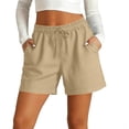 thumbnail image 2 of Nmnitkp Shorts for Women High Waisted Linen Blend Shorts, Drawstring Elastic Waist Casual Summer Shorts with Pockets for Beach & Everyday Wear Beige,M, 2 of 6