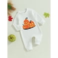 thumbnail image 3 of Wassery Infant Baby Girls Boys Halloween Clothes 3M 6M 12M 18M Newborn Jumpsuits Sleeveless Crew Neck Pumpkin/Ghost Print Bodysuits Fall Casual Rompers, 3 of 9