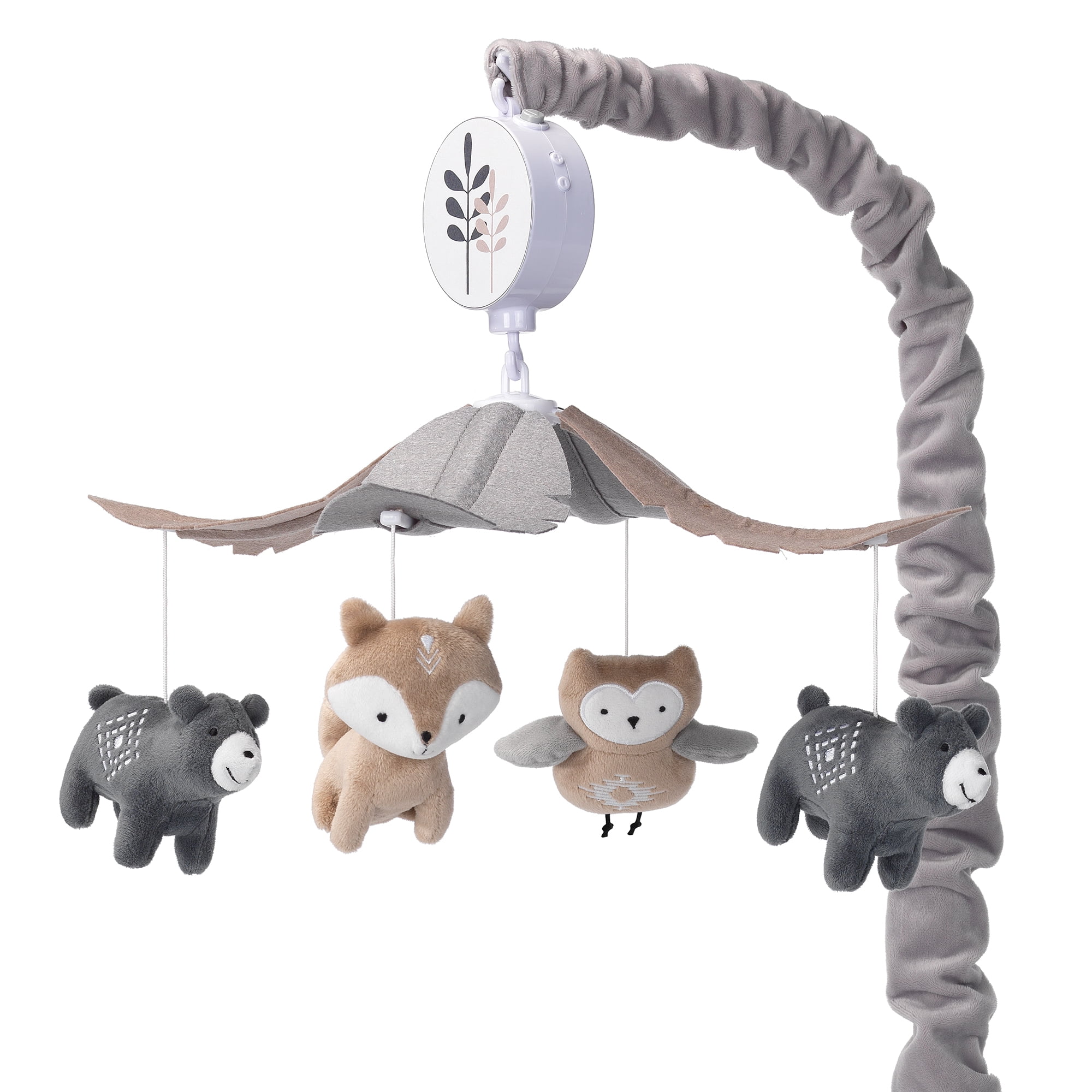 Lambs & Ivy Woodland Forest Gray/Tan Musical Baby Crib Mobile Soother