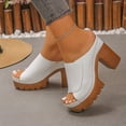 thumbnail image 4 of Rokment Women's Orthopedic Platform Walking Slides Sandals Fashion Casual Leather Peep Toe Chunky Block High Heels Dress Slip on Comfortable Heeled Walking Slippers Summer White Size 8, 4 of 6