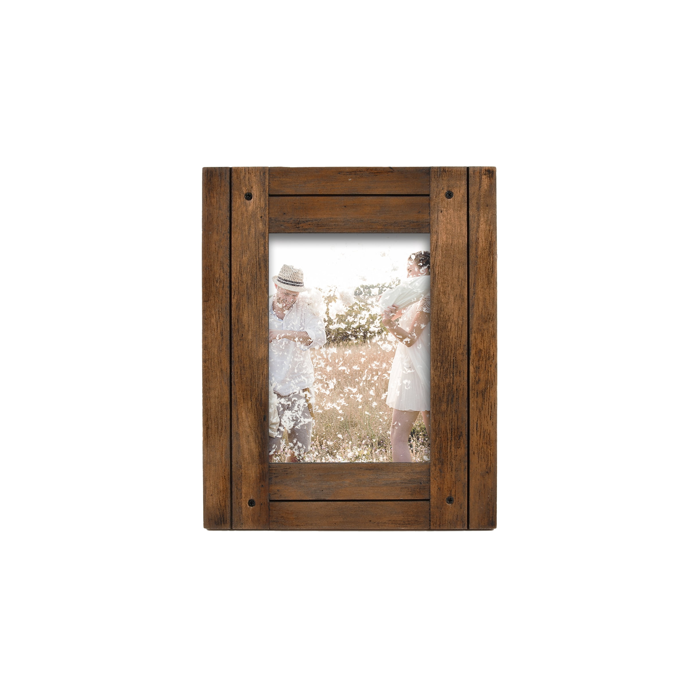Prinz Homestead 5x7 Distressed Wood Picture Frame Set of 2, Dark Walnut, Tabletop or Wall-Mounted