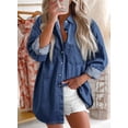 thumbnail image 2 of Blusa elegante de mezclilla para mujer, cambray, cuello en V, azul, 2 of 5