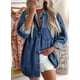 thumbnail image 2 of Blusa elegante de mezclilla para mujer, cuello en V, manga larga, azul marino, 2 of 5