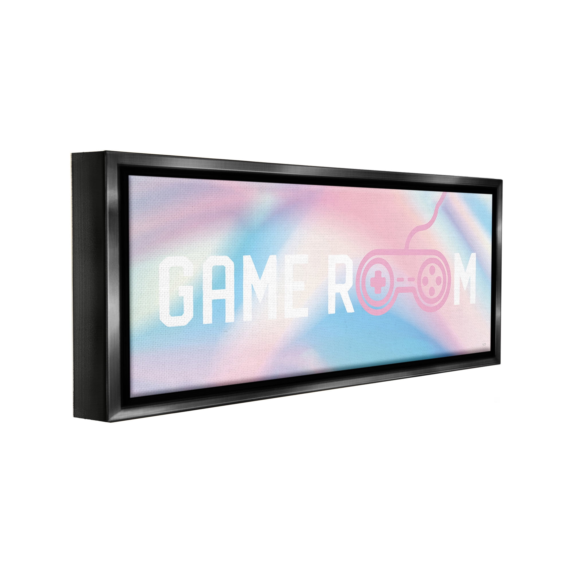 Stupell Industries Pastel Game Room Typography Painting Black Floater Framed Canvas Art Print Wall Art, 25 x 11