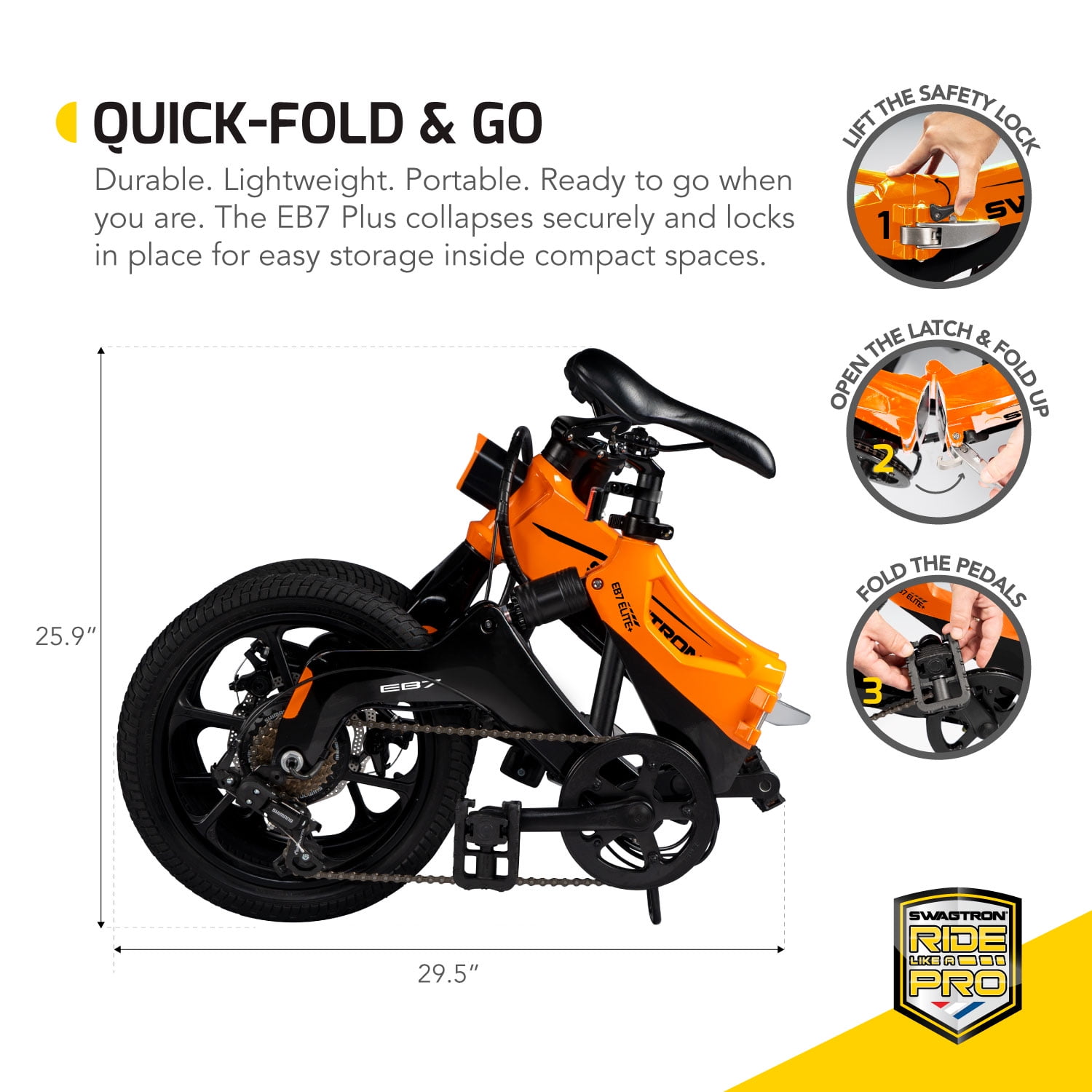 Swagtron EB7 Plus Folding Electric Bike With Removable Battery 7Speed
