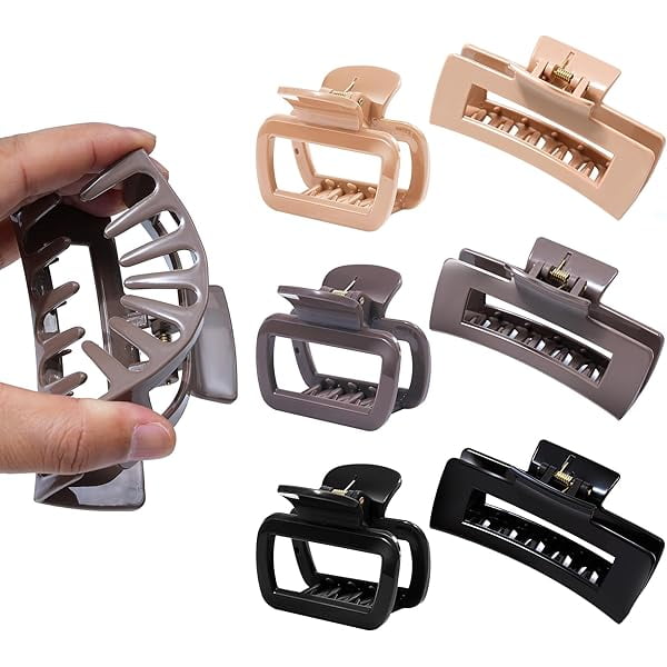 wonima11 2 Styles Silicone Flexible Hair Claw Clips, 6 Pack Soft Bendable Hair Clips for Women | Rectangle Small Large Cozy Hairclips (Dark Khaki, Coffee, Black)