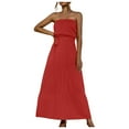 thumbnail image 1 of Birdeem Womens Spring and Summer Open Back Ruffle Solid Casual Sleeveless Straight Shoulder Dress, 1 of 9
