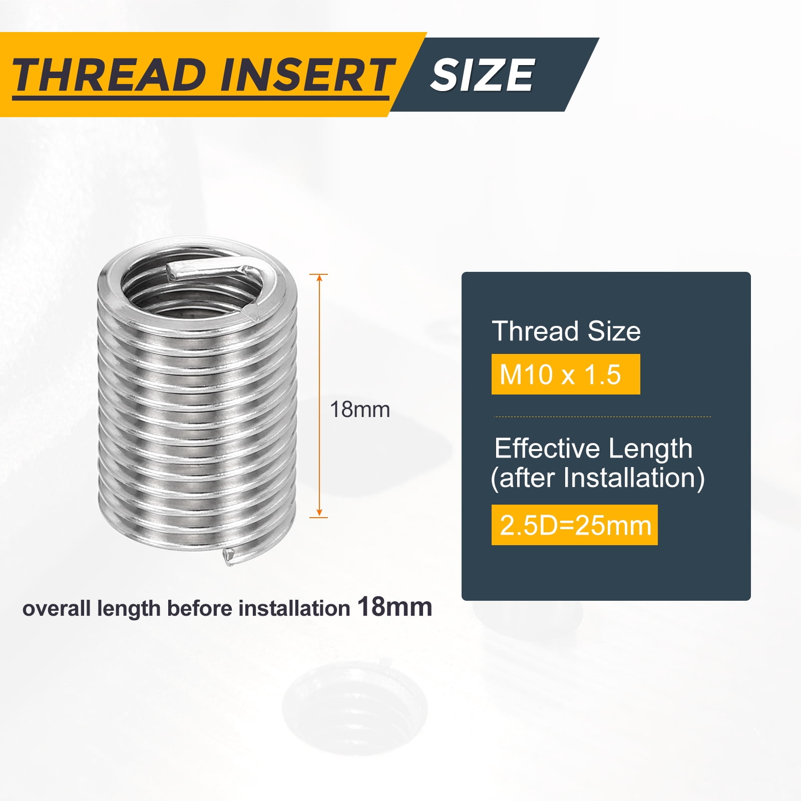 Uxcell 50pcs Wire Thread Inserts M10 x 1.5 x 2.5D Metric Helical Threaded Sleeve