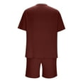 thumbnail image 5 of RYDCOT Men's Knitted Cotton 2 Piece Outfits Short Sleeve Crew Neck Summer T Shirt and Casual Track Shorts Sportswear Sets Wine, 5 of 6