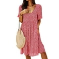 thumbnail image 1 of LUXUR Robe Midi pour Femmes Manches Courtes Été Plage Robe Tunique Imprimé Floral Col en V Rouge S, 1 of 3