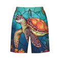 thumbnail image 6 of KLL Sea Turtle in Coral Men's Casual Summer Beach Shorts Hawaiian Shorts with Pockets-Medium, 6 of 6