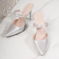thumbnail image 4 of hoksml Pointed Toe Mule Heels for Women, Double Strap Rhinestone Stiletto Slip On High Heel Dress Sandals, 4 of 9