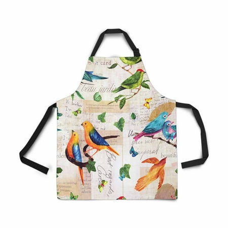 

ASHLEIGH Adjustable Bib Apron for Women Men Girls Chef with Pockets Blue Golden Yellow Bird Green Leaves Butterfly Novelty Kitchen Apron for Cooking Baking Gardening Pet Grooming Cleaning