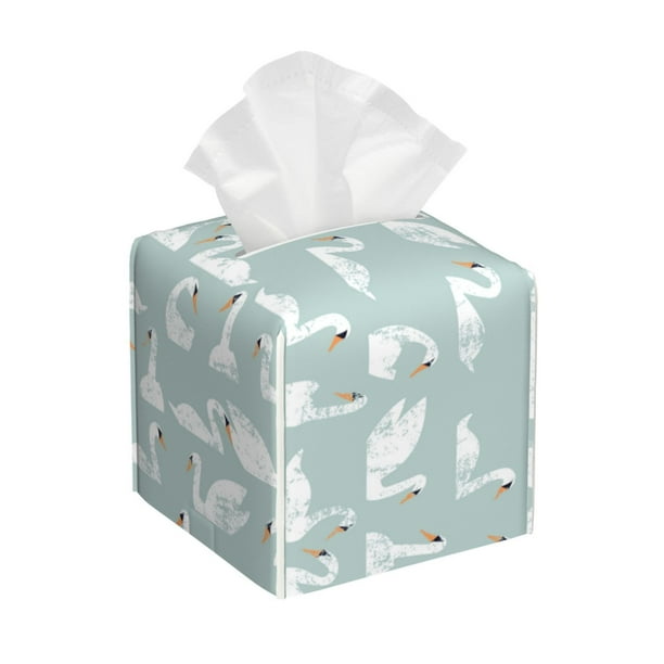 Balery White Swan Porta Pañuelos de Cuero con Estampado – Funda Moderna Cuadrada para Caja de Pañuelos, Dispensador 5x5x5''