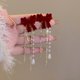 thumbnail image 1 of Pendientes de lazo de terciopelo rojo para mujer, elegantes y dulces pendientes largos con borlas y flores, otoño e invierno, 1 of 6