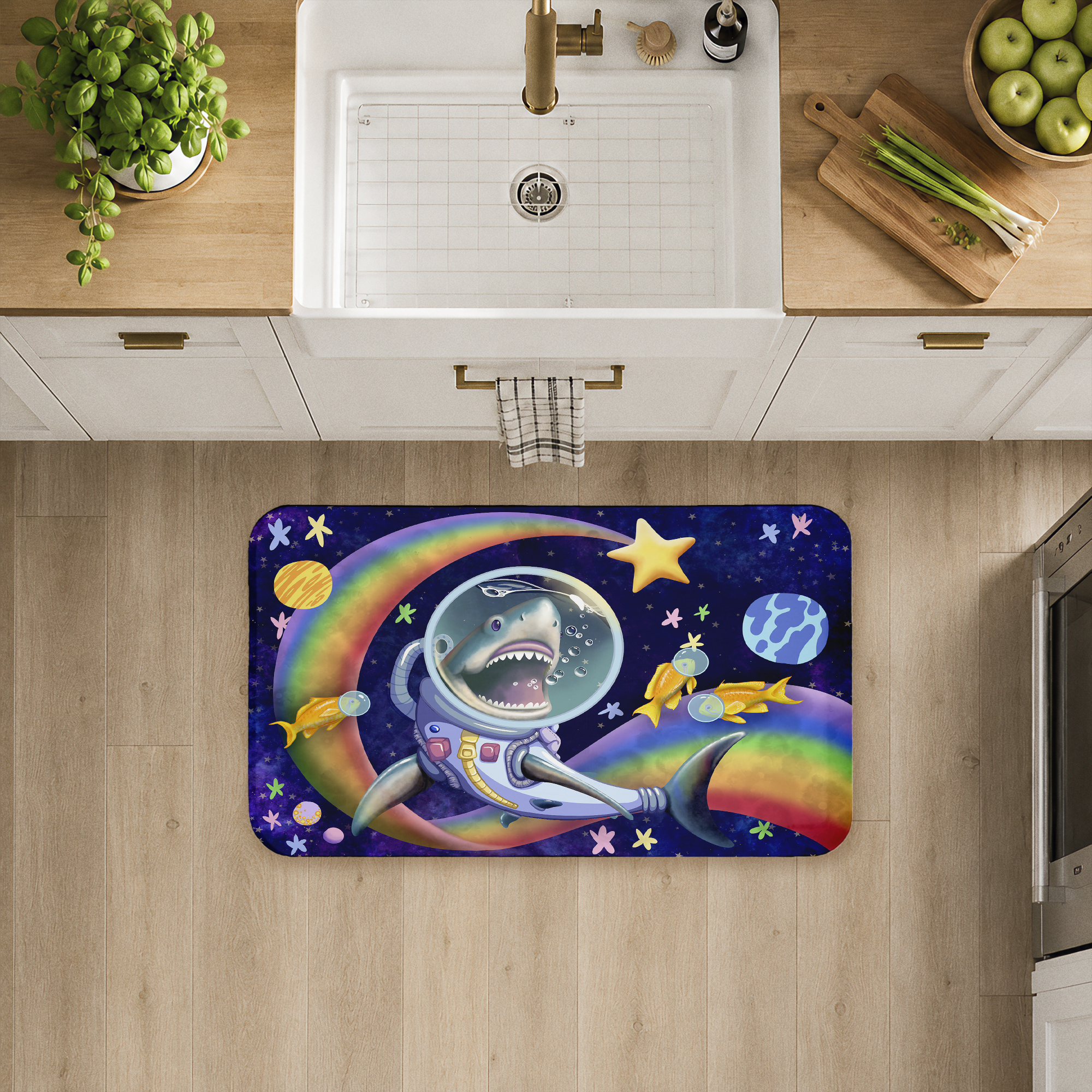 Stupell Industries Shark in Outer Space Printed Anti-Fatigue Floor Mat, design by Carla Morrow