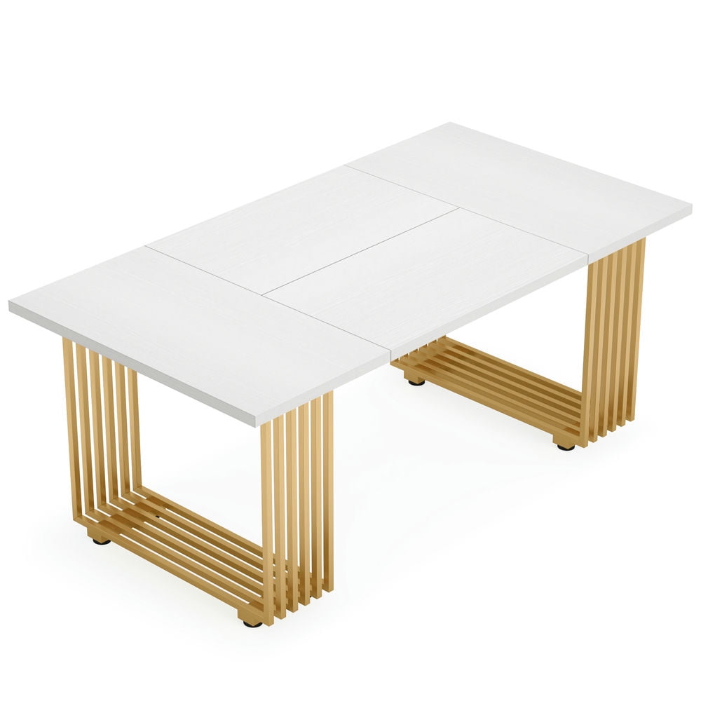 YYAo Gaming Desk, Computer Desk,70.9" Executive Desk, Modern Office Computer Desk Conference Table,White & Gold
