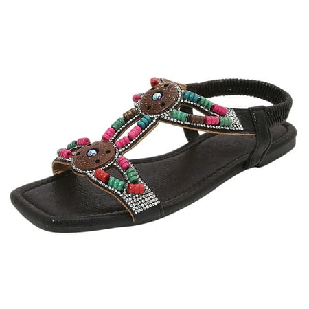 

PEASKJP Womens Sandals Dressy Women s Reggae-Tie Dyed Toe Ring Sandal (Black 8)