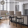 thumbnail image 6 of Leick Home 10087-Blkgl Upholstered Back Bar Stool, with Wood Base, Set of 2, for Elevated Kitchen Counters, High Top Tables, and Bars, Black and Gray Woven Fabric, 6 of 19
