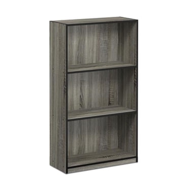 99736GYW-BK Basic 3-Tier Bookcase Storage Shelves - French Oak Grey & Black
