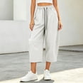 thumbnail image 5 of MXUIKV Pants for Women Plus Size Loose Fitted Drawstring Elastic Waist Wide Leg Cropped Barrel Trousers(X-Large,White), 5 of 5