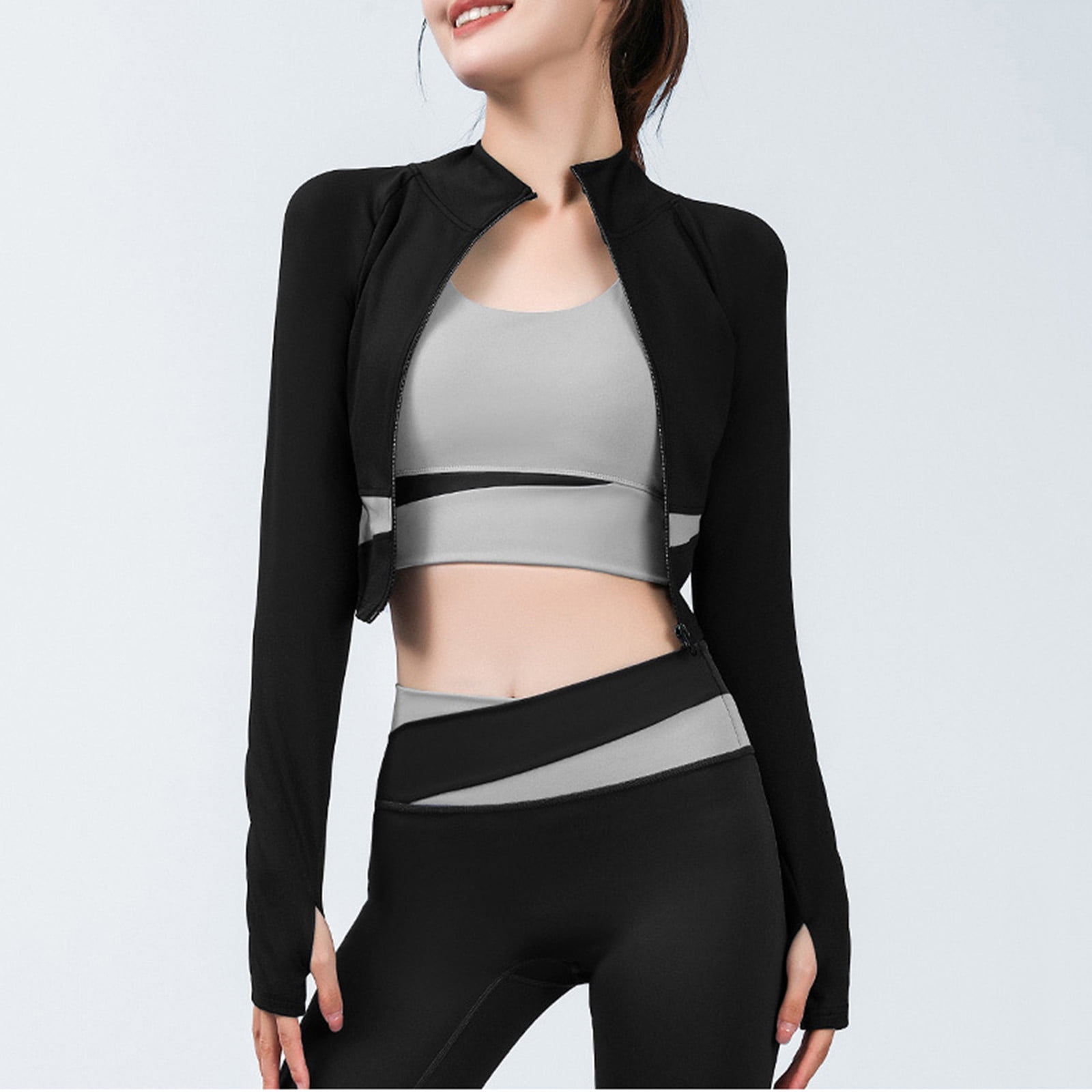 Women's Full Zip Running Hooded Jacket Track Workout Yoga Crop Top  Lightweight Long Sleeve Soft Sweatshirt Cotton Activewear Outerwear Black  Small at  Women's Clothing store