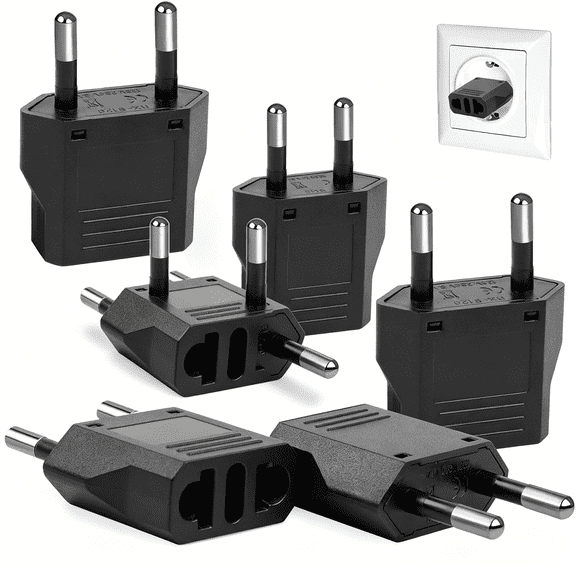 GJX 6 Pack US to Europe Plug Adapter, Type C European Travel Adapter, Outlet Wall Power Converter (Black)