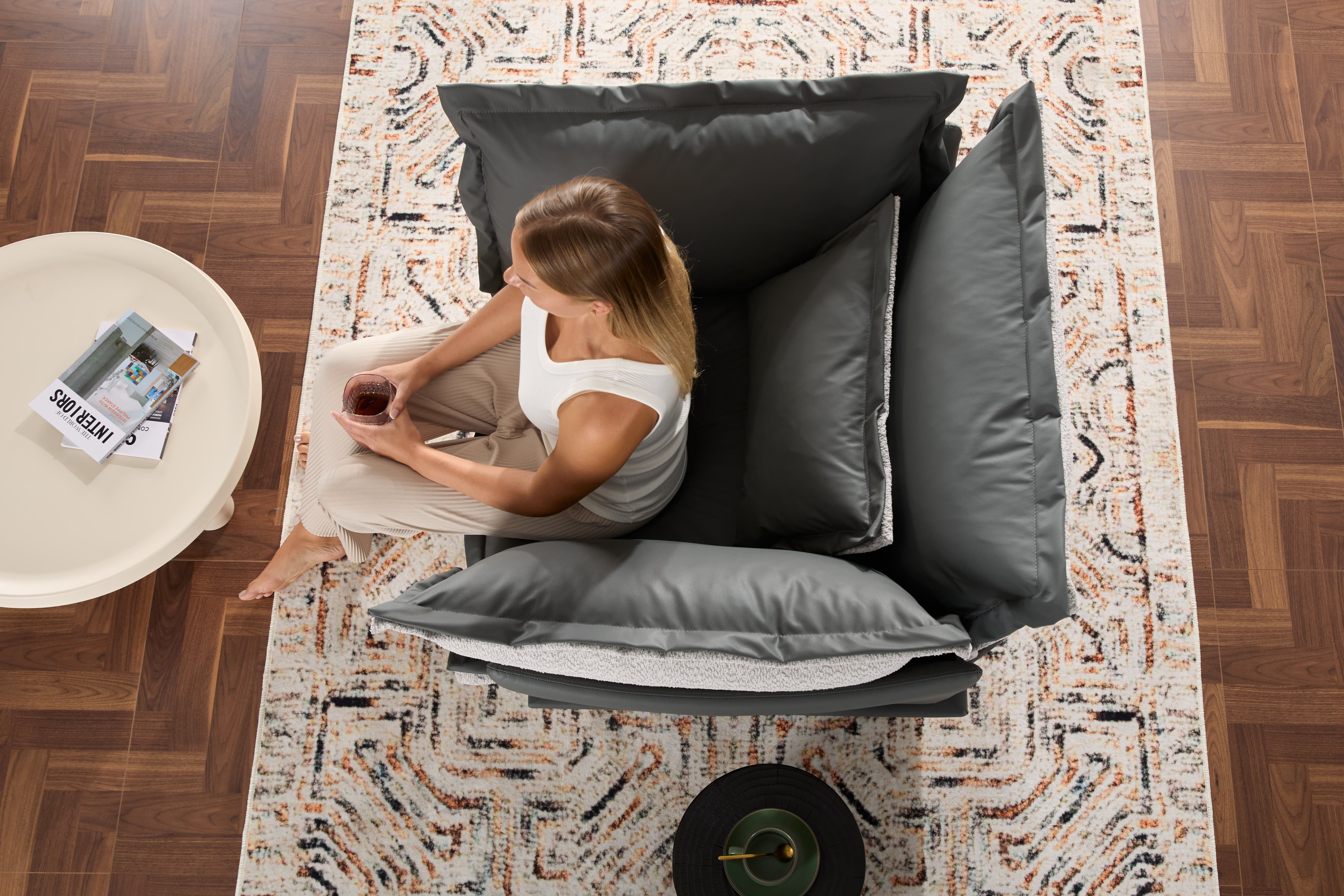 MAYEERTY Modern Style Chenille Oversized Armchair Sofa Lounge Chair for Living Room, Bedroom, Blue Gray