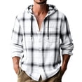 thumbnail image 4 of Breezora Men's Long Sleeve Shirt Plaid Flannel Casual Button Down Hooded Jacket Outdoor Hiking Camping Utility Shacket with Pockets XL Size Grey, 4 of 5