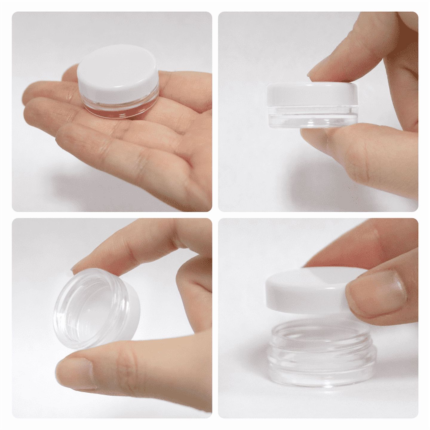Beauticom 200 Pieces High Quality 3 Gram 3 ml (0.1 oz) Plastic Round Cosmetic Beauty Makeup Sample Jars (White Lid)