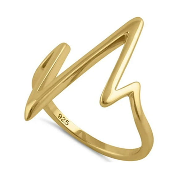 Yellow Plated Heart Lifeline 925 Sterling Silver Platinum Plated Women Valentines Day Gifts Ring Jewelry