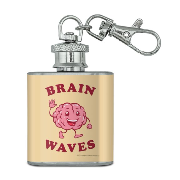 Brain Waves Waving Funny Humor Stainless Steel 1oz Mini Flask Key Chain